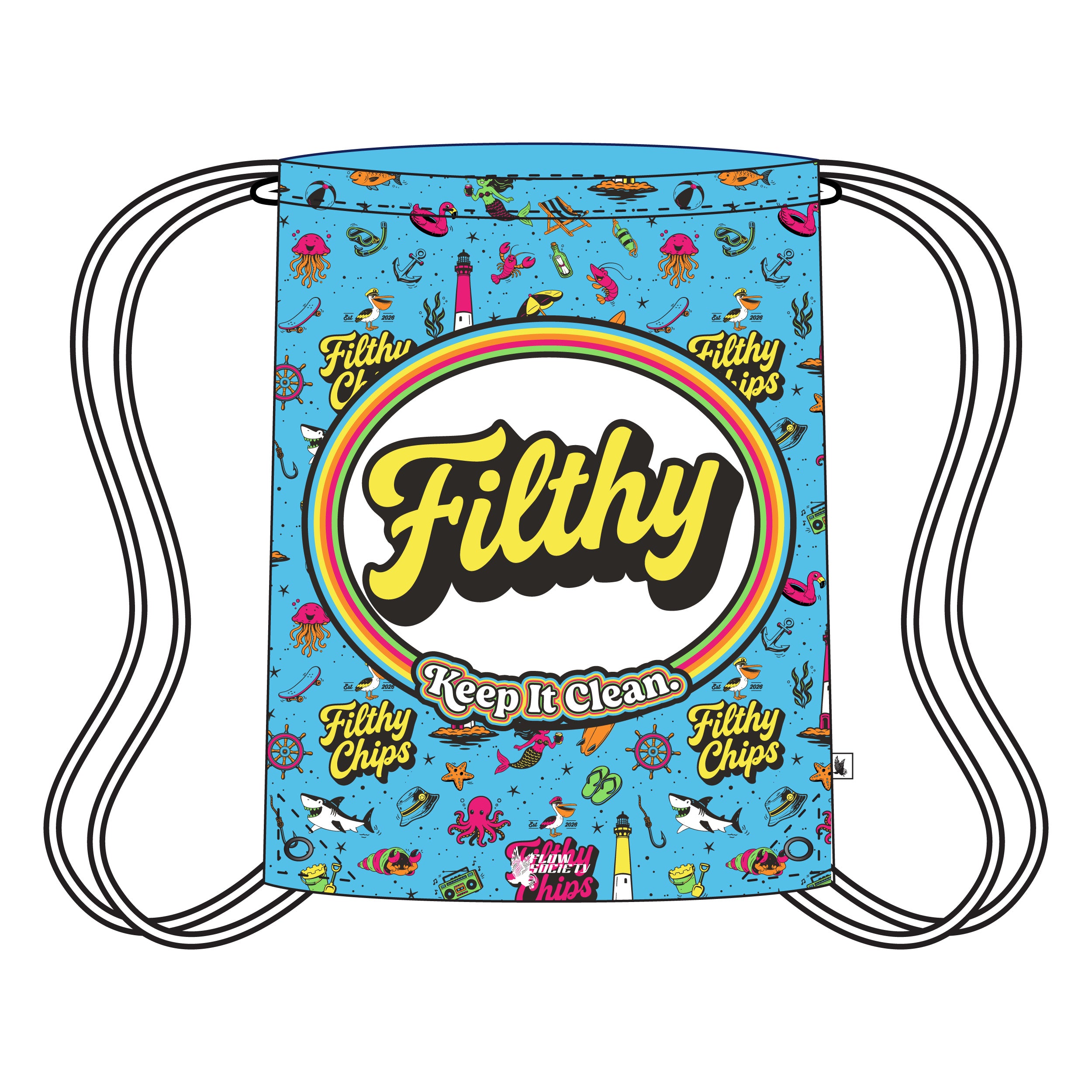 Filthy Chips × Flow Society “Keep It Clean” Drawstring Bag